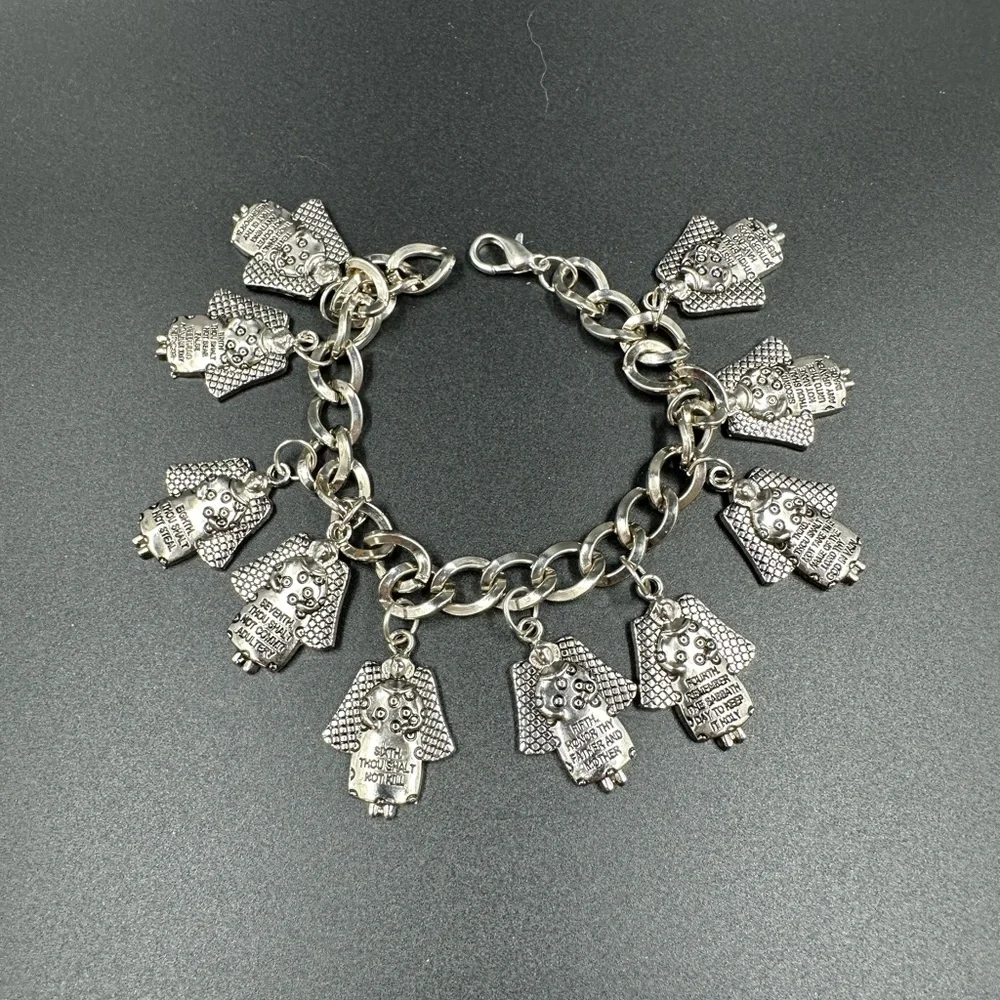 Ten Commandments Angel Charm Bracelet Stainless Steel NWOT